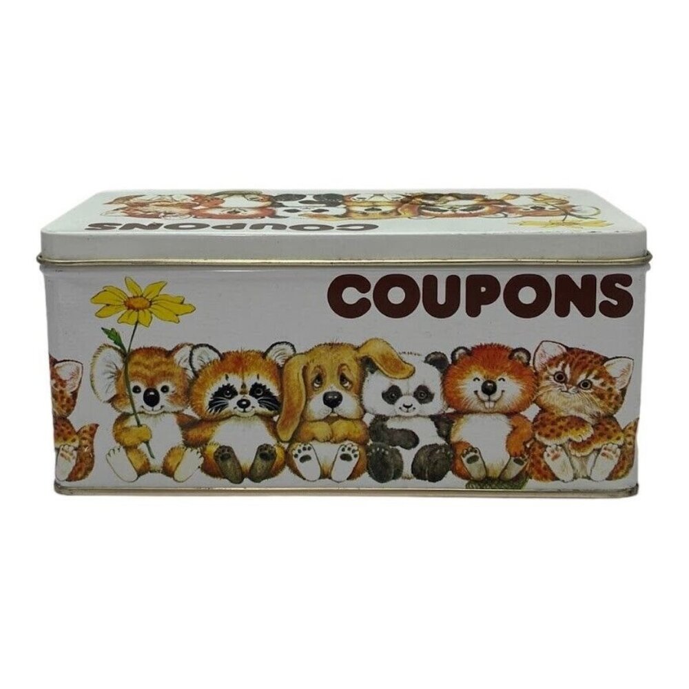 PC4 Vintage Enesco Coupons Tin Cute Cuddly Animals